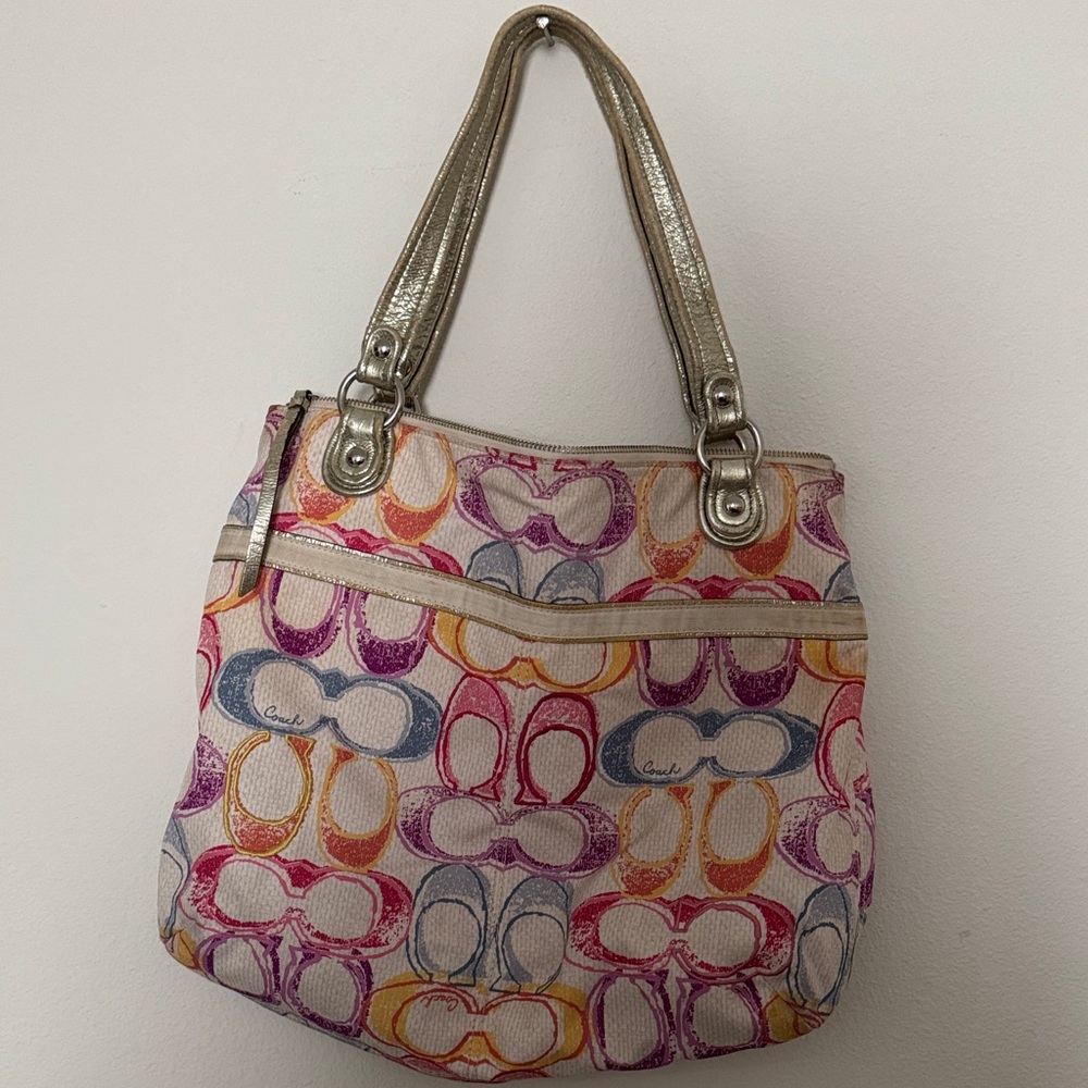 Vintage Coach Colorful Patterned Tote